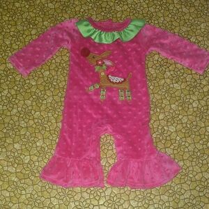 Mud Pie Pink and Green Reindeer Footie